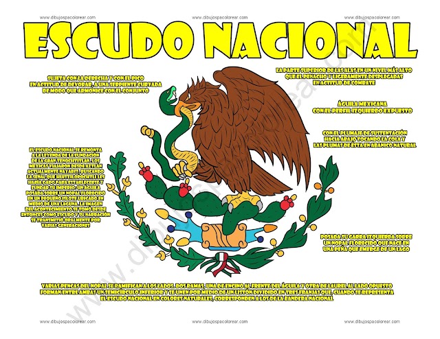 Significado del Escudo Nacional de México dibujo a color y para colorear